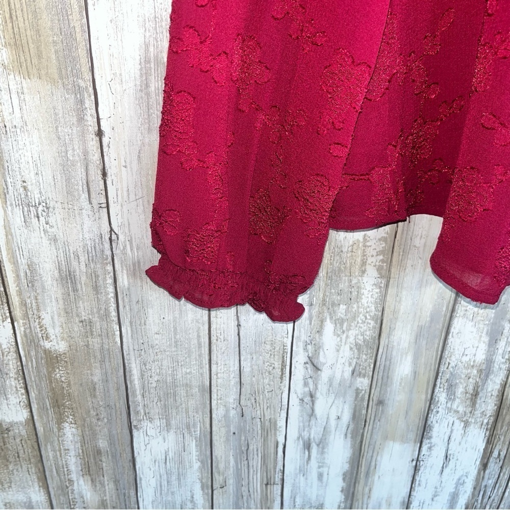 Nanette Lepore Pebble Crepe Floral Tie Neck Blouse Berry Red Size Small - Picture 2 of 5